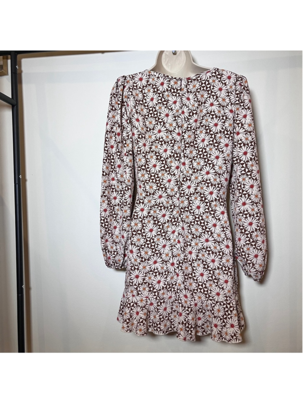 Hippie Dress Retro Boho Indie Folk Floral V-Neck Mini Long Sleeve Flowy Medium - Picture 2 of 13